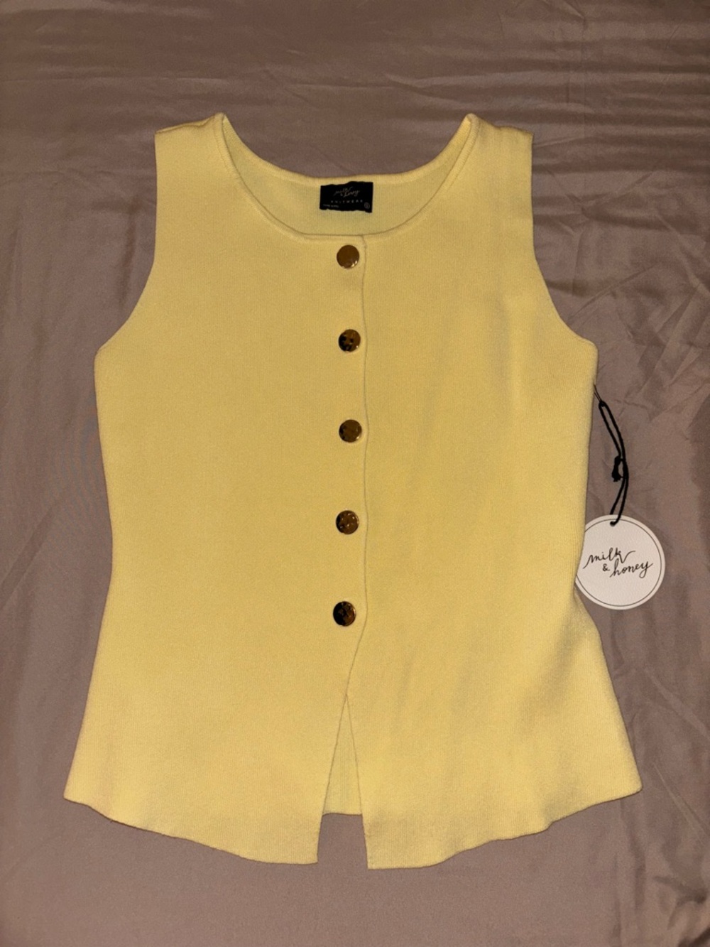 Yellow Milk & Honey Sleeveless Button Front Tank Top